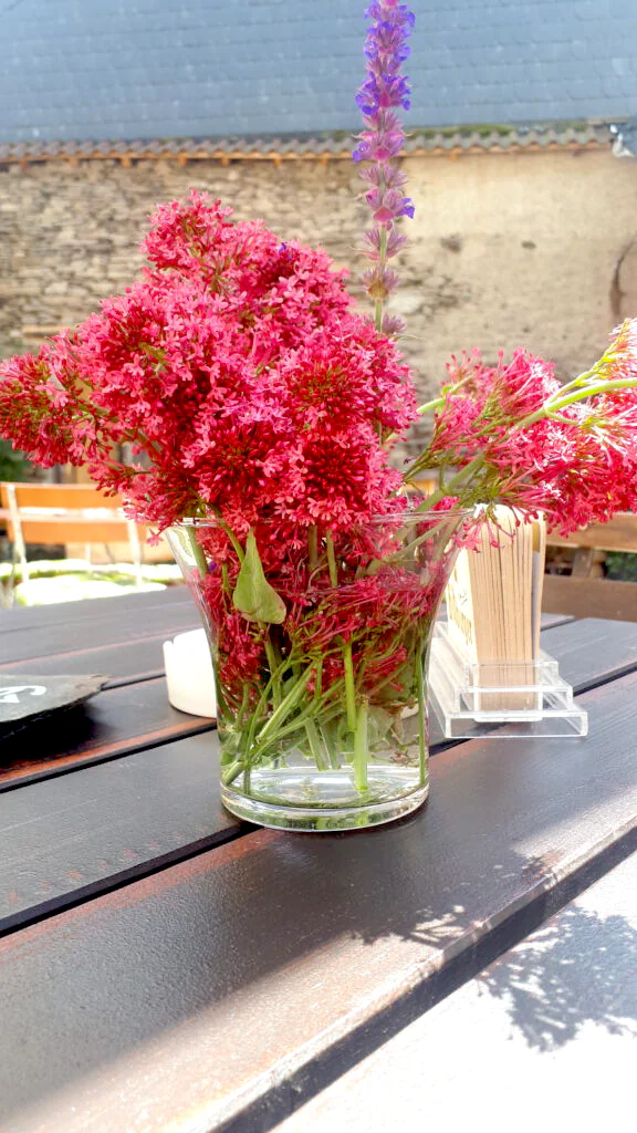 Blumen auf dem Tisch im Innenhof